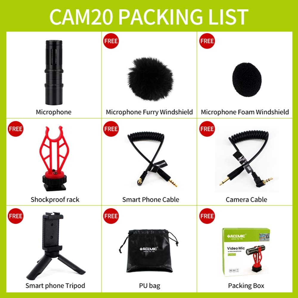 Micrófono Shotgun Acemic CAM20 para cámara y smartphone