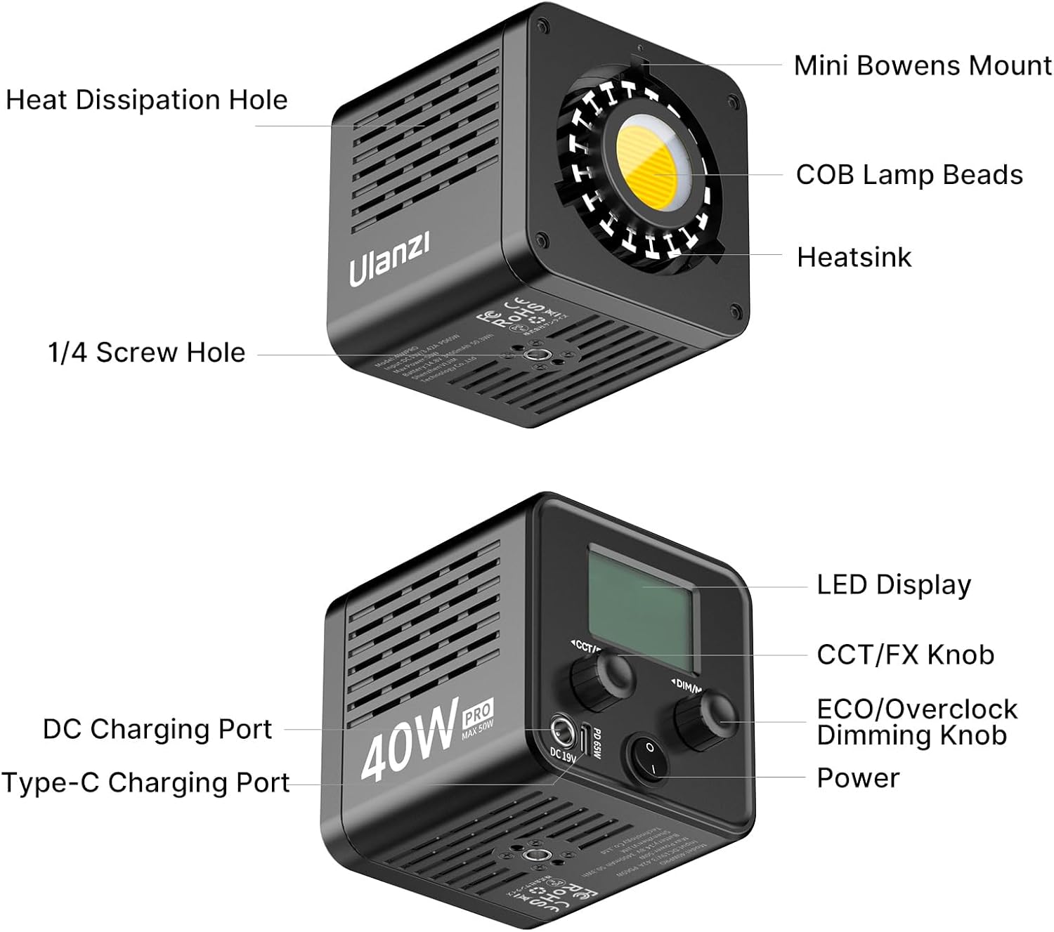 Lámpara Fresnel Portátil Ulanzi L023 40 Watts