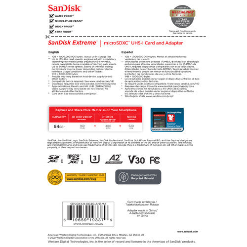 Tarjeta SanDisk Extreme microSDXC de 64GB 170MB/s
