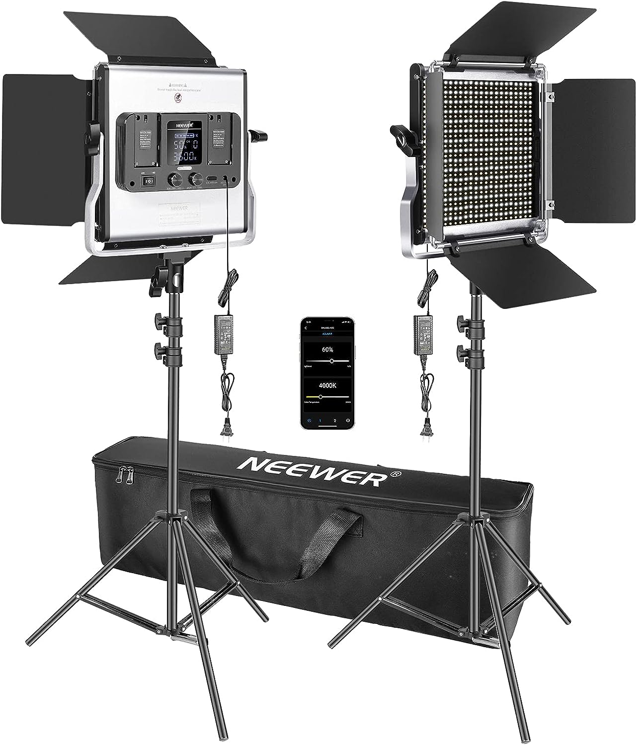 Kit de 2 Lámparas Neewer LED-NL660 LED Bicolor con Pedestales y estuche transportador