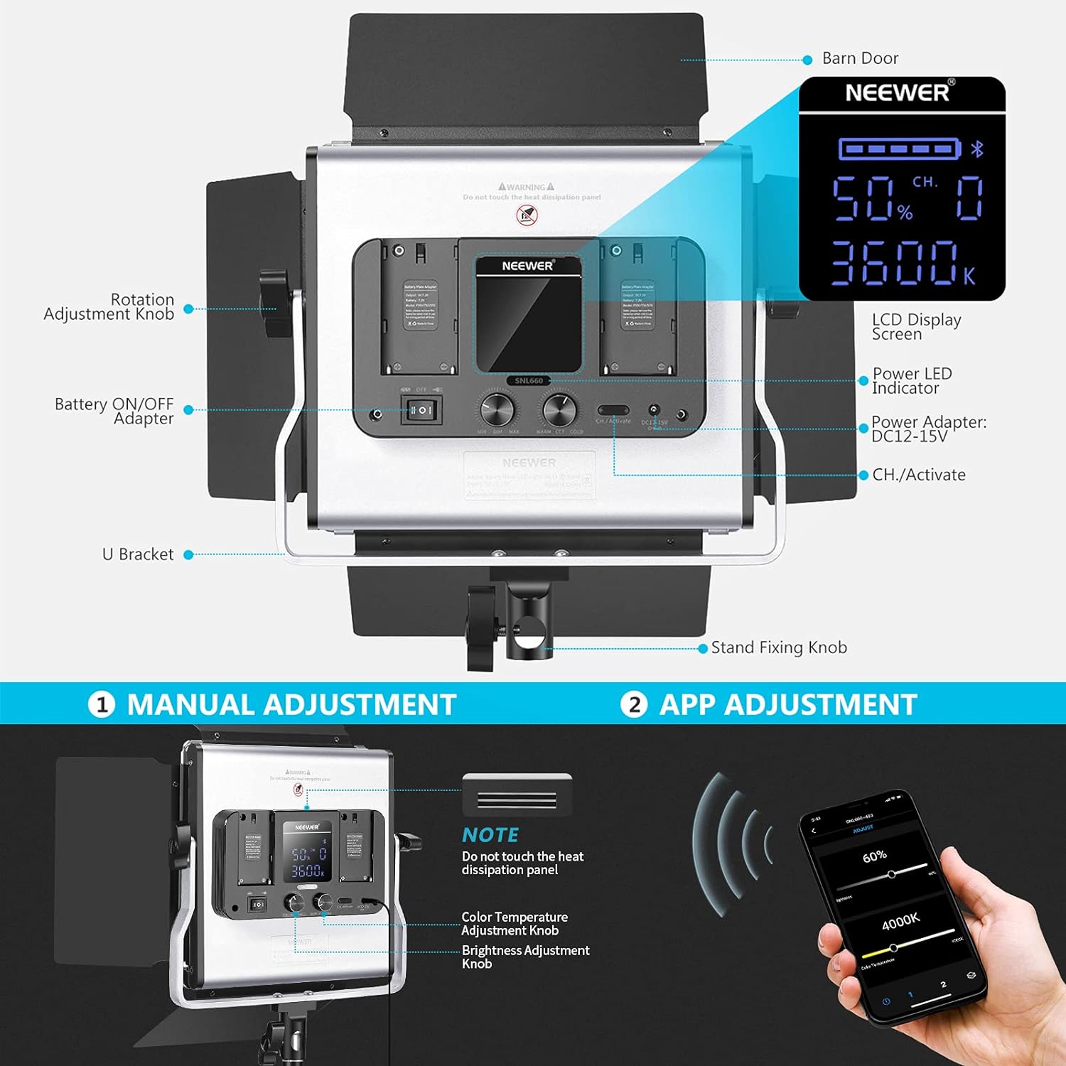 Kit de 2 Lámparas Neewer LED-NL660 LED Bicolor con Pedestales y estuche transportador