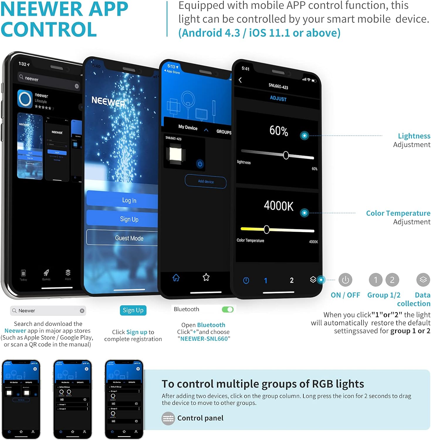 Kit de 2 Lámparas Neewer LED-NL660 LED Bicolor con Pedestales y estuche transportador