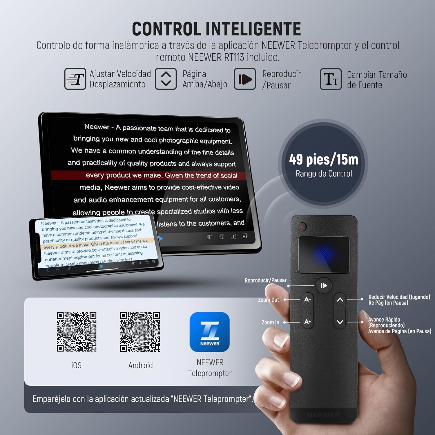 Teleprompter Neewer X16B con Control Remoto RT-110 y App