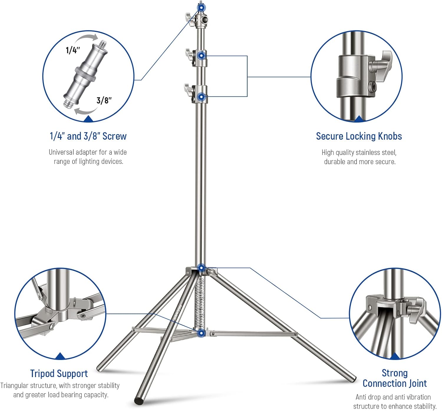 Pedestal para Lámpara Neewer de 2.60 mts Plateado