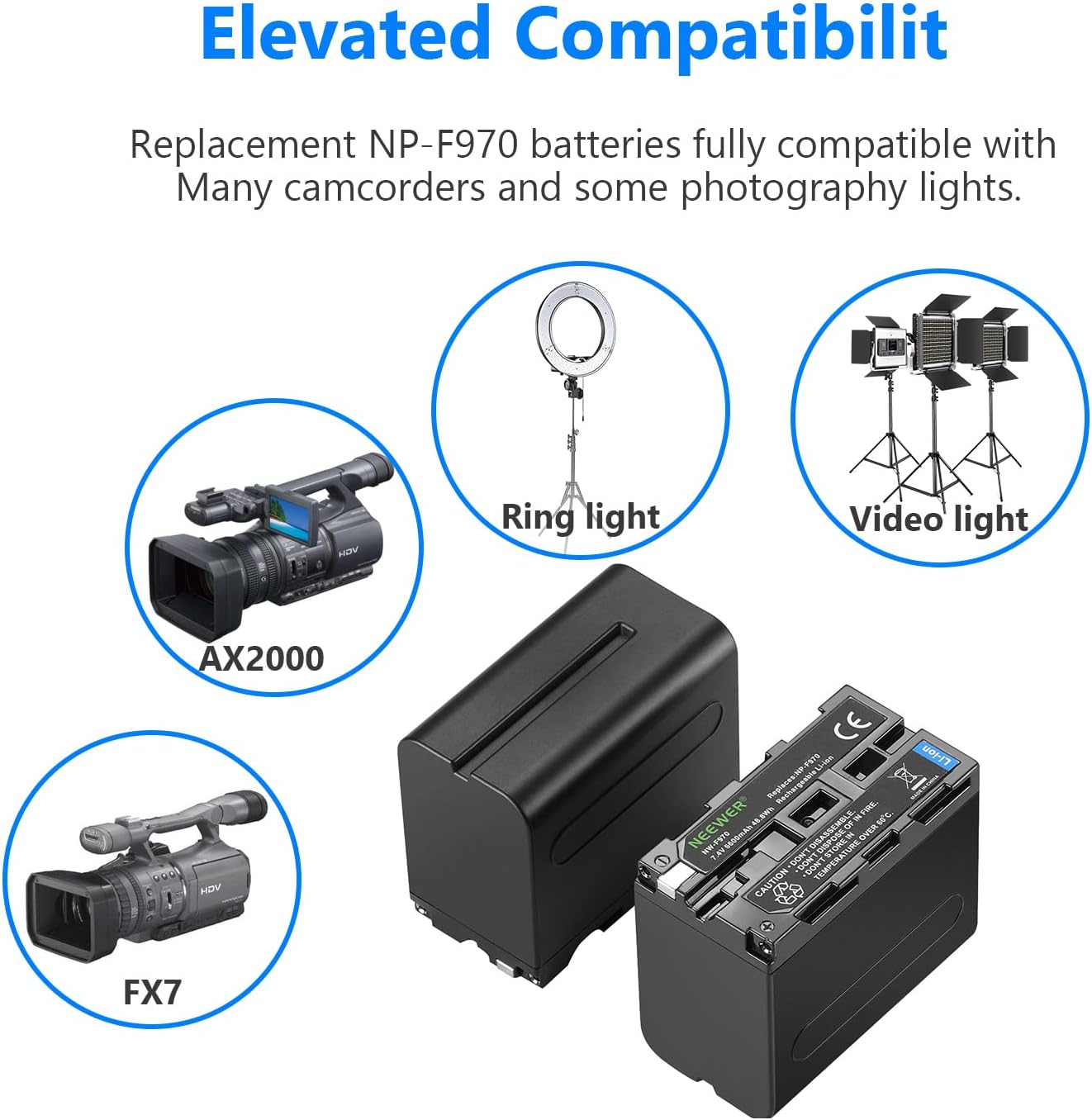 Kit de Cargador Cuadrúple y 4 baterías NP-F970 Neewer