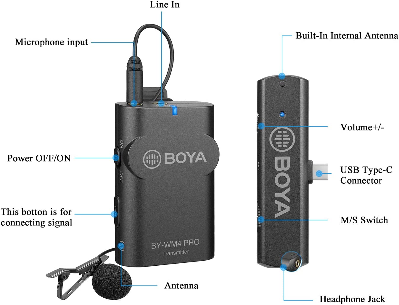 Micrófono Lavalier Boya BY-WM4 PRO-K5 Tipo-C