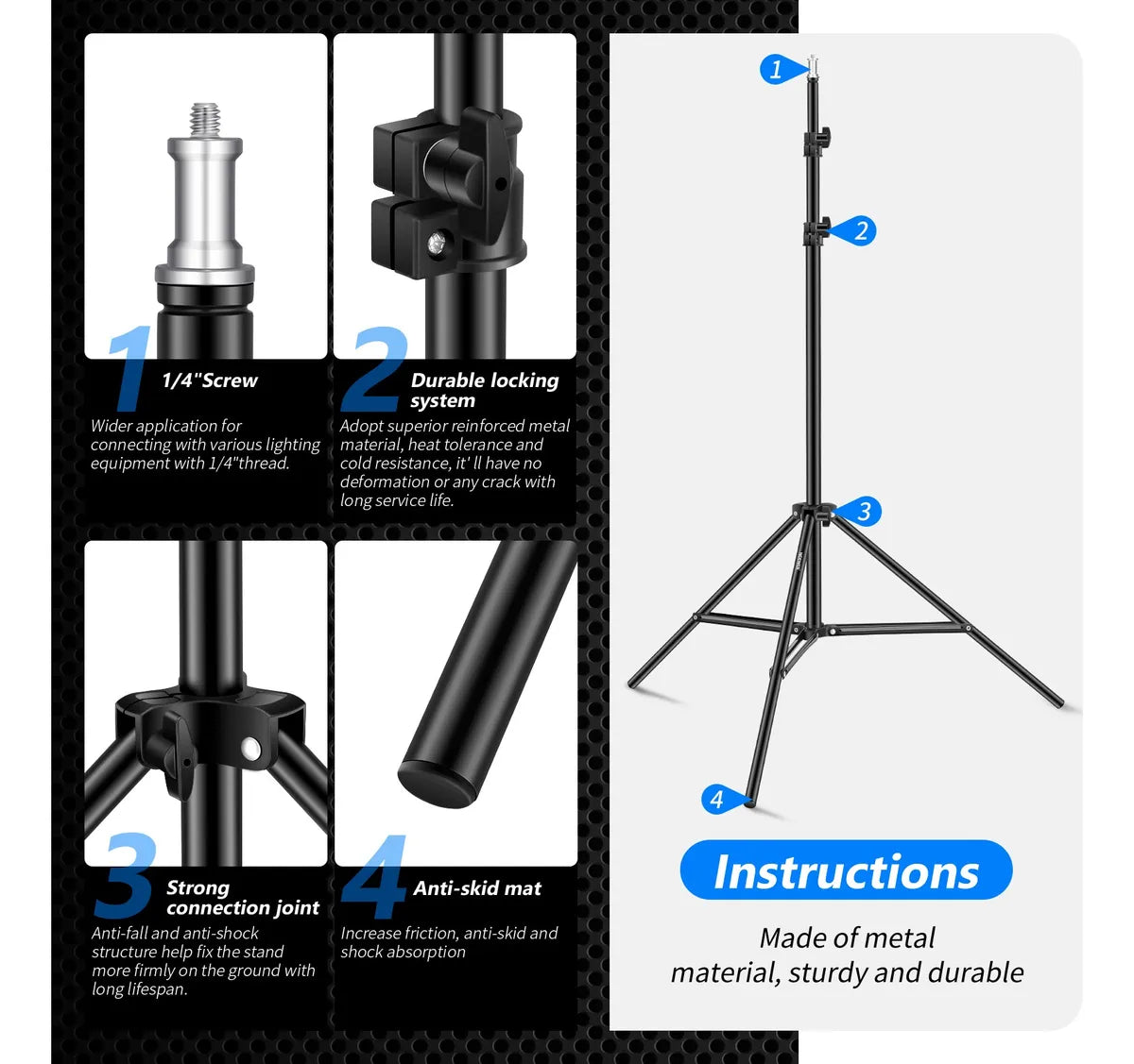 Pedestal para Lámpara Neewer de 2.20mts Negro