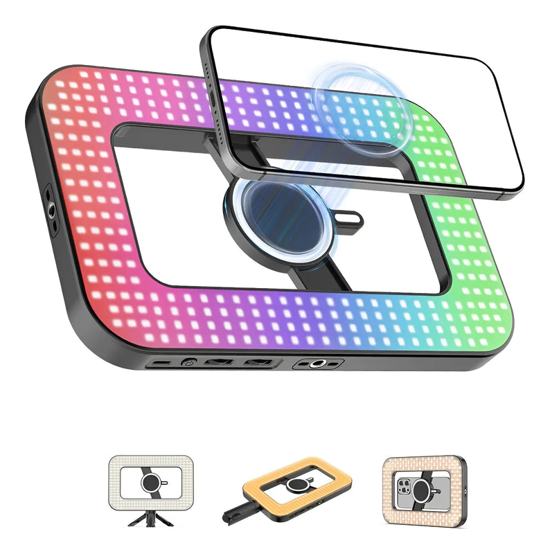 Kit VideoRig con lámpara 448 RGB Led Magnético con Minitripié