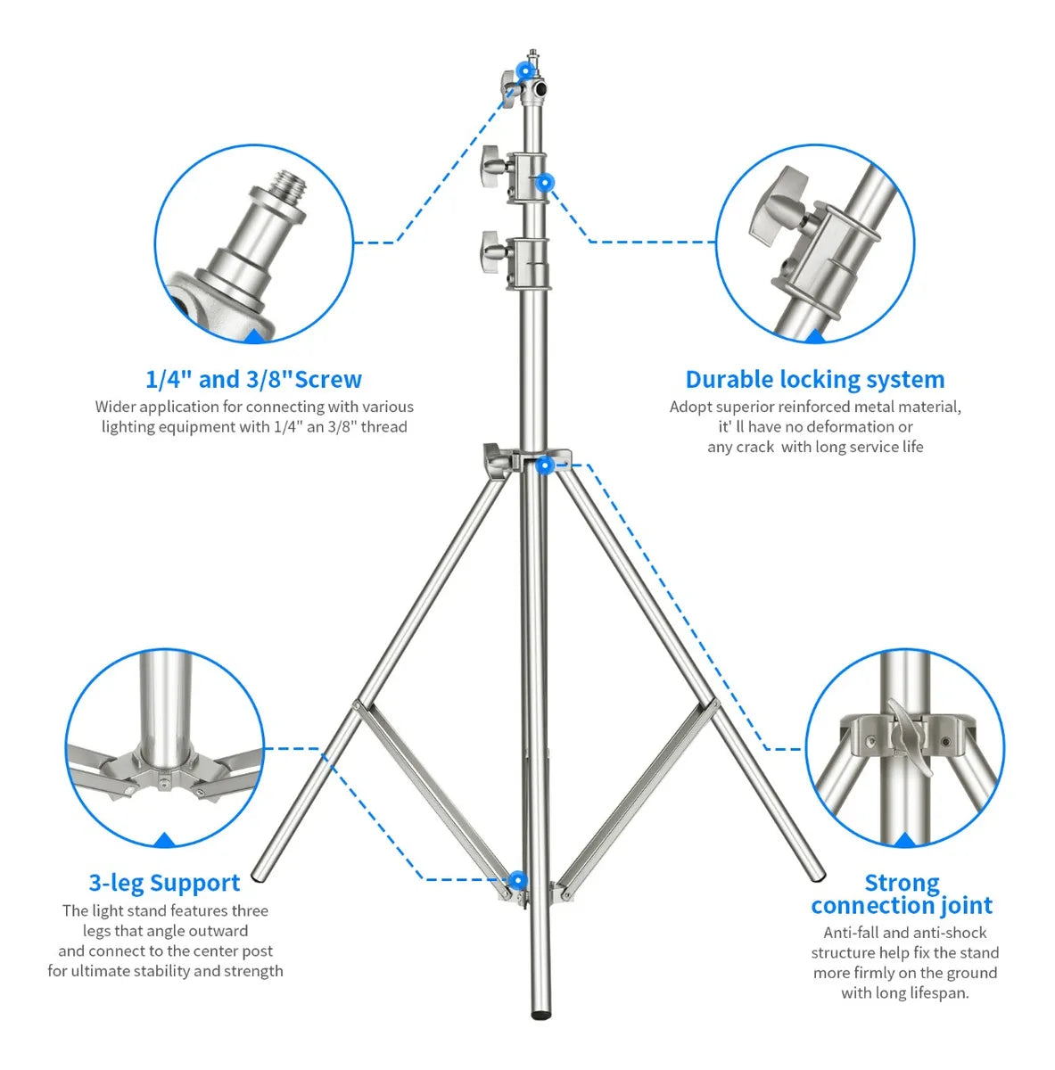 Pedestal para lámpara Neewer 3 mts plateado Heavy Duty