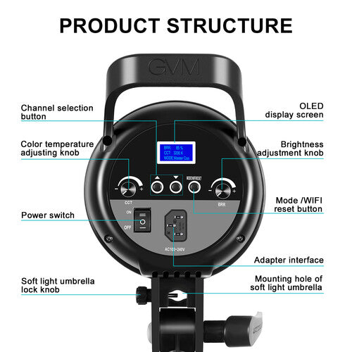 Lámpara Fresnel GVM G100W Bi-Color Led con Softbox Lantern