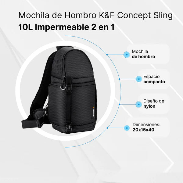 Mochila de Hombro K&F Concept Sling 10L 2 en 1 Impermeable