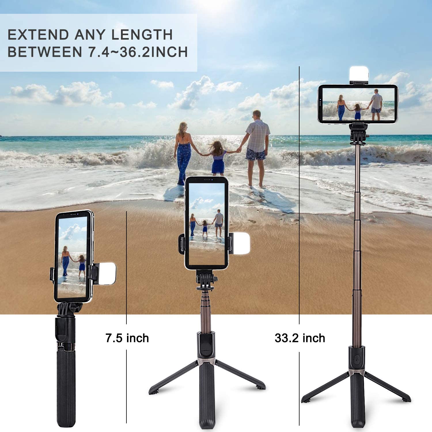 Minitripié y Selfie Stick con lámpara Q03s