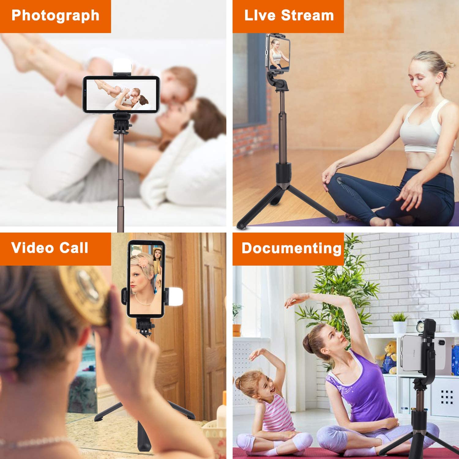 Minitripié y Selfie Stick con lámpara Q03s