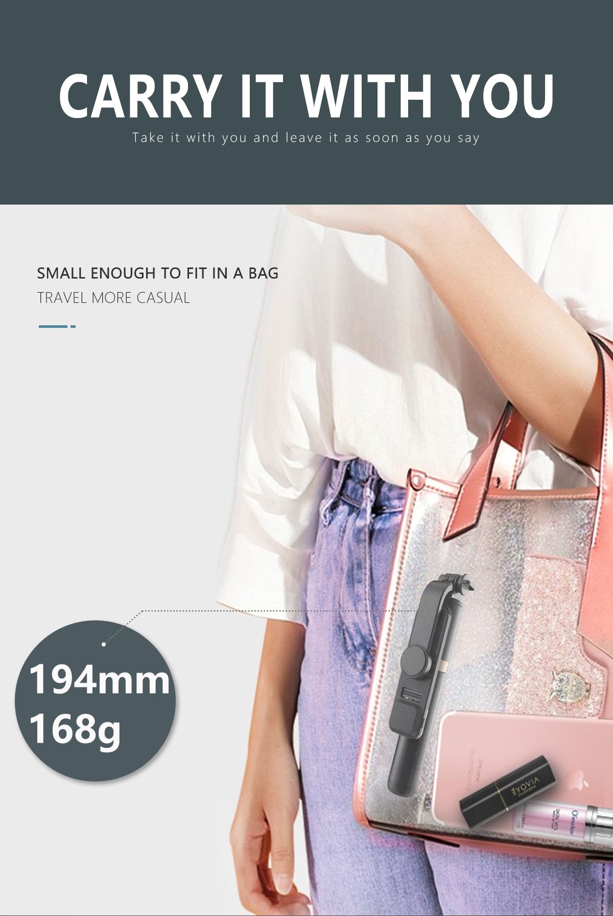 Minitripié y Selfie Stick con lámpara Q03s