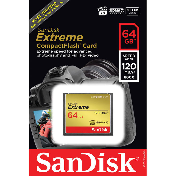 Tarjeta SanDisk Extreme CompactFlash de 64GB UDMA 7 120MB/s 800x
