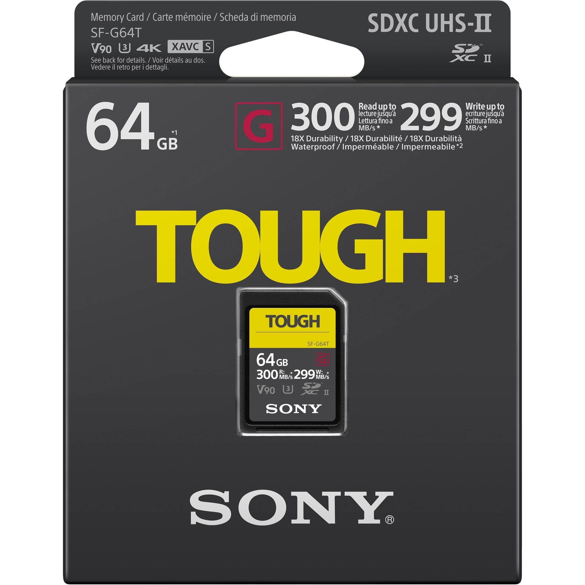 Tarjeta Sony SF-G TOUGH Series SDXC de 64GB R:300MB/s W:299MB/s