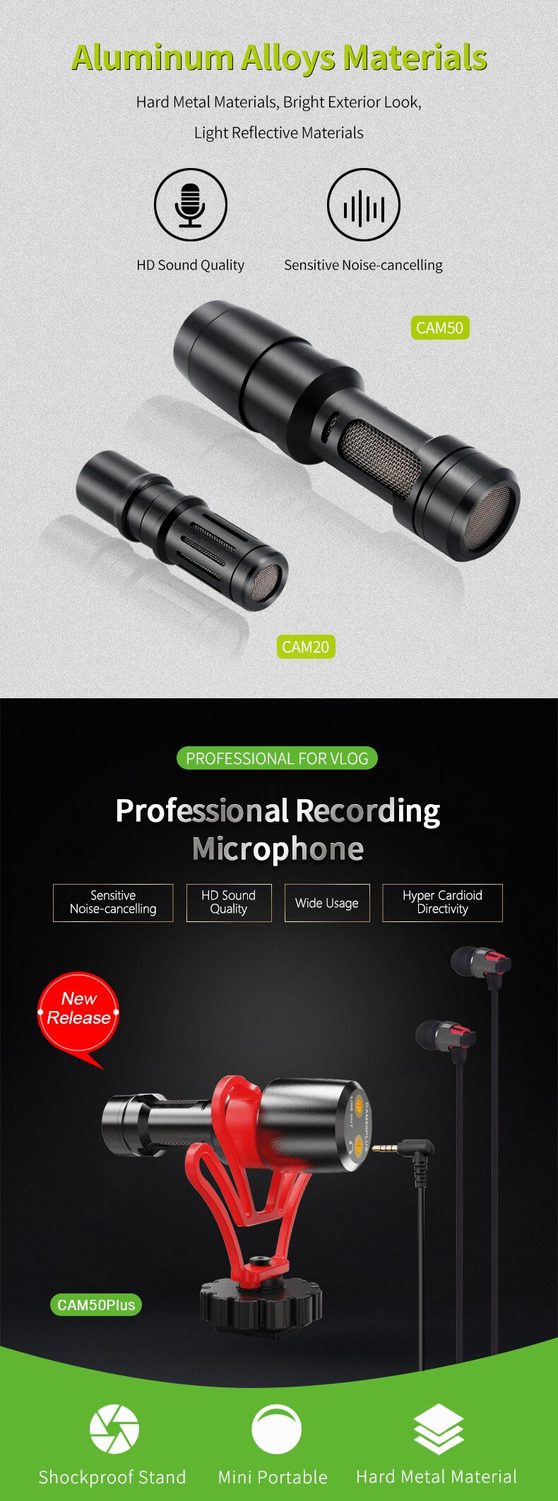 Micrófono Shotgun Acemic Video Mic CAM50 para cámara y Smartphone