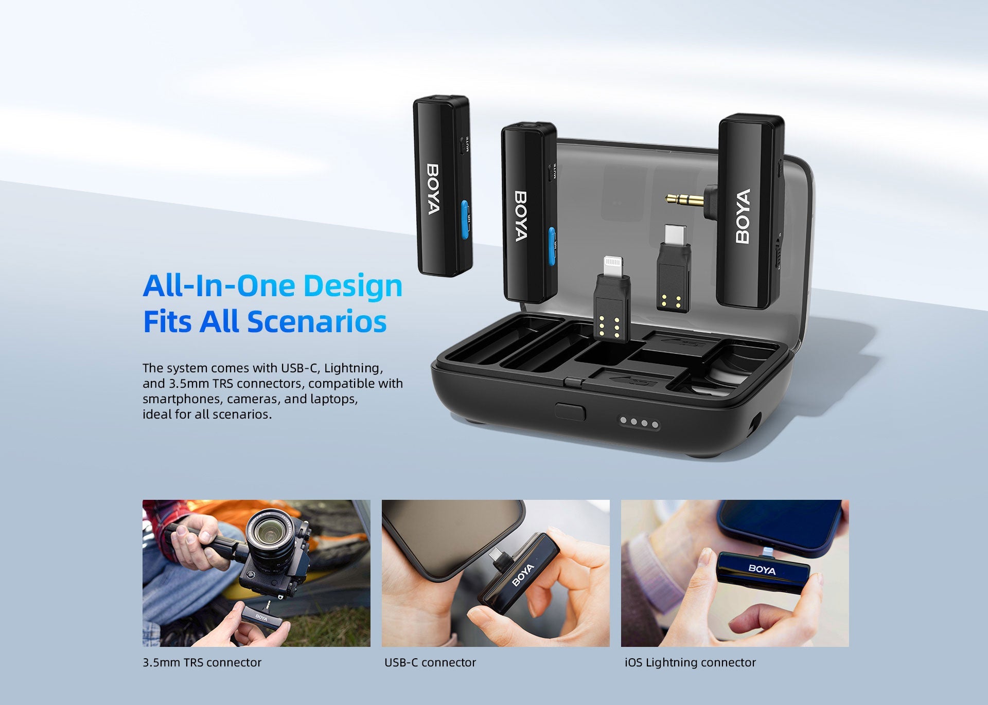 Microfono inalámbrico Dual BoyaLink para Dispositivos iOS, Smartphones y Camaras (2,4 GHz)