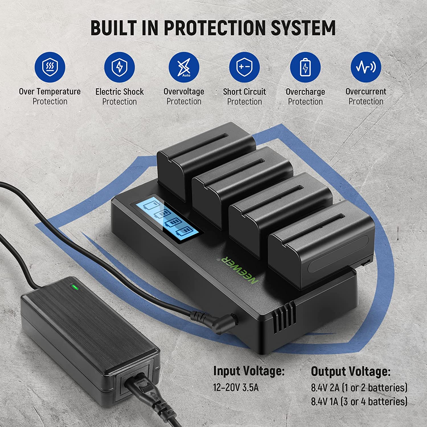 Kit de Cargador Cuadrúple y 4 baterías NP-F770 Neewer