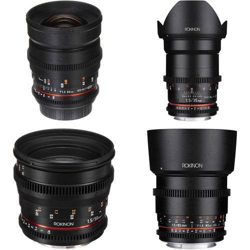 Kit de 4 Lentes Rokinon T1.5 Cine DS Lens Montura Canon (24mm, 35mm, 50mm y 85mm)