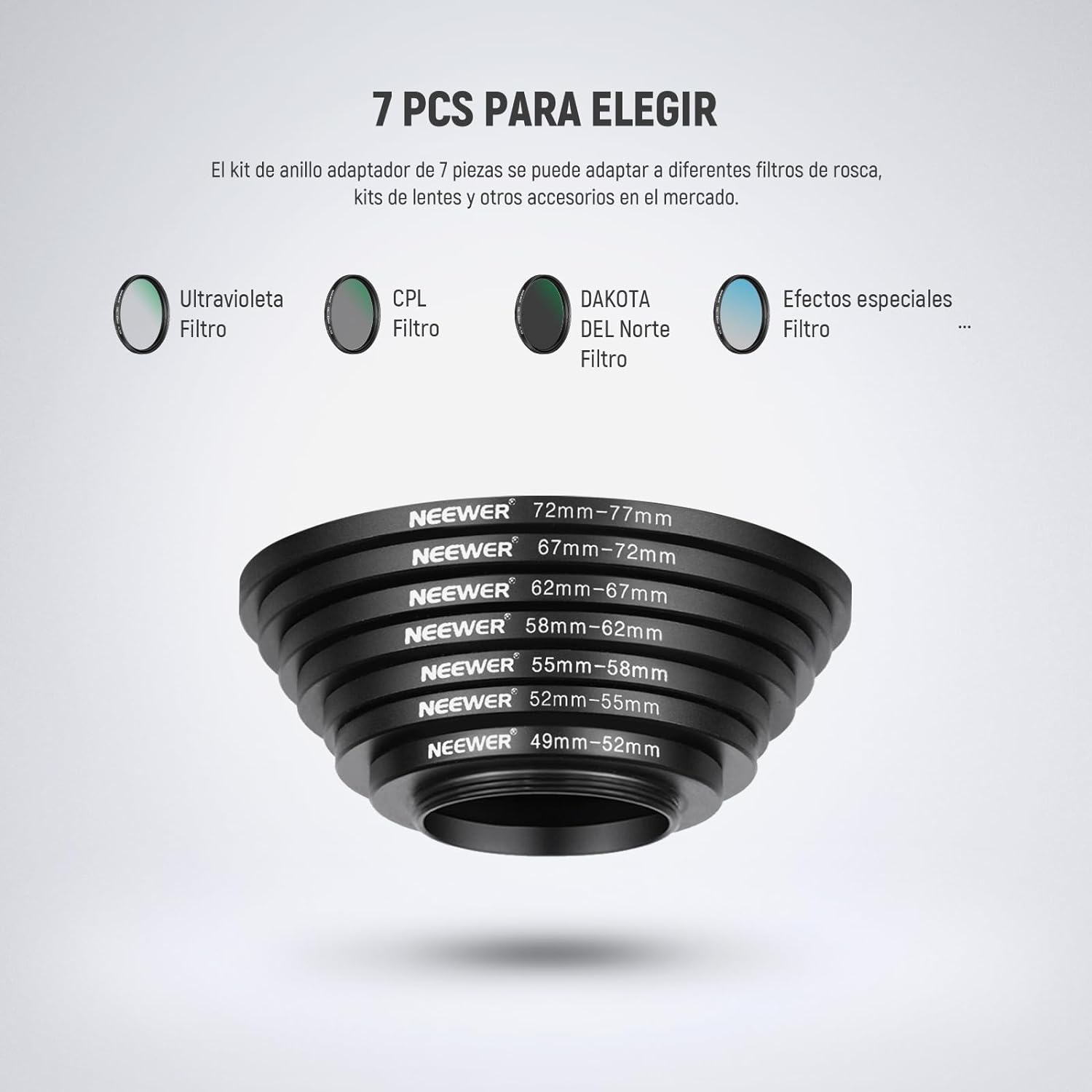 Anillo Adaptador Neewer 7 Piezas 49mm-77mm