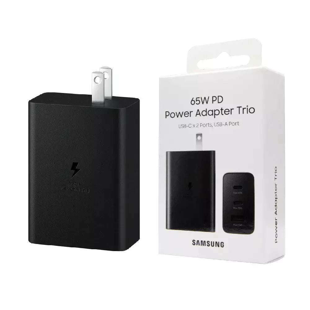 Adaptador Cargador Samsung 65W Super Fast Trio (USB-C x 2, USB-A Port)