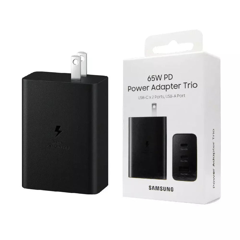 Adaptador Cargador Samsung 65W Super Fast Trio (USB-C x 2, USB-A Port)