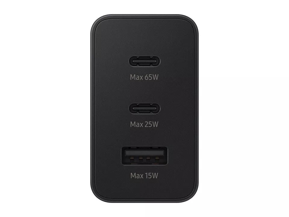 Adaptador Cargador Samsung 65W Super Fast Trio (USB-C x 2, USB-A Port)