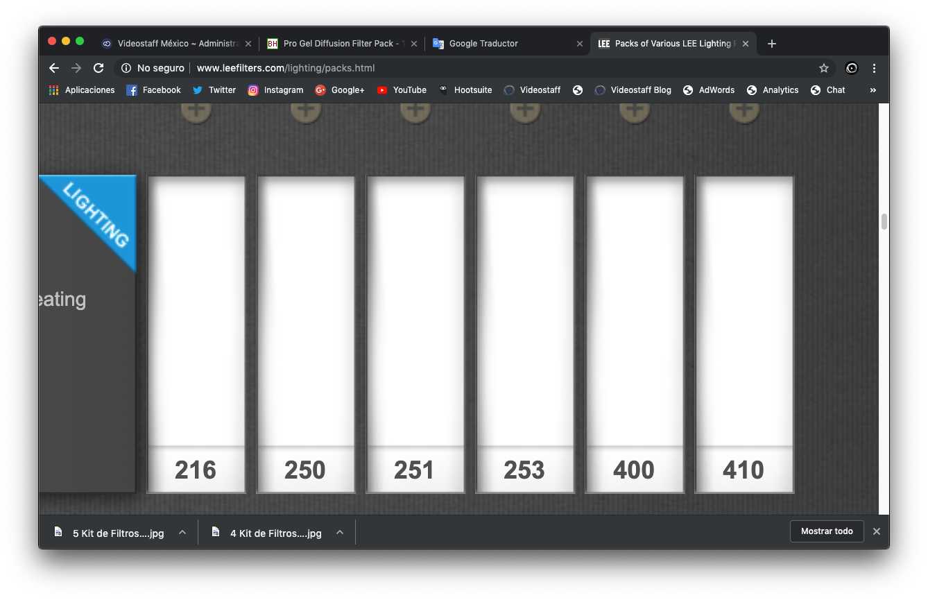 Kit de Filtros LEE Lighting Pack Diffusion 12 Hojas (10"x12")