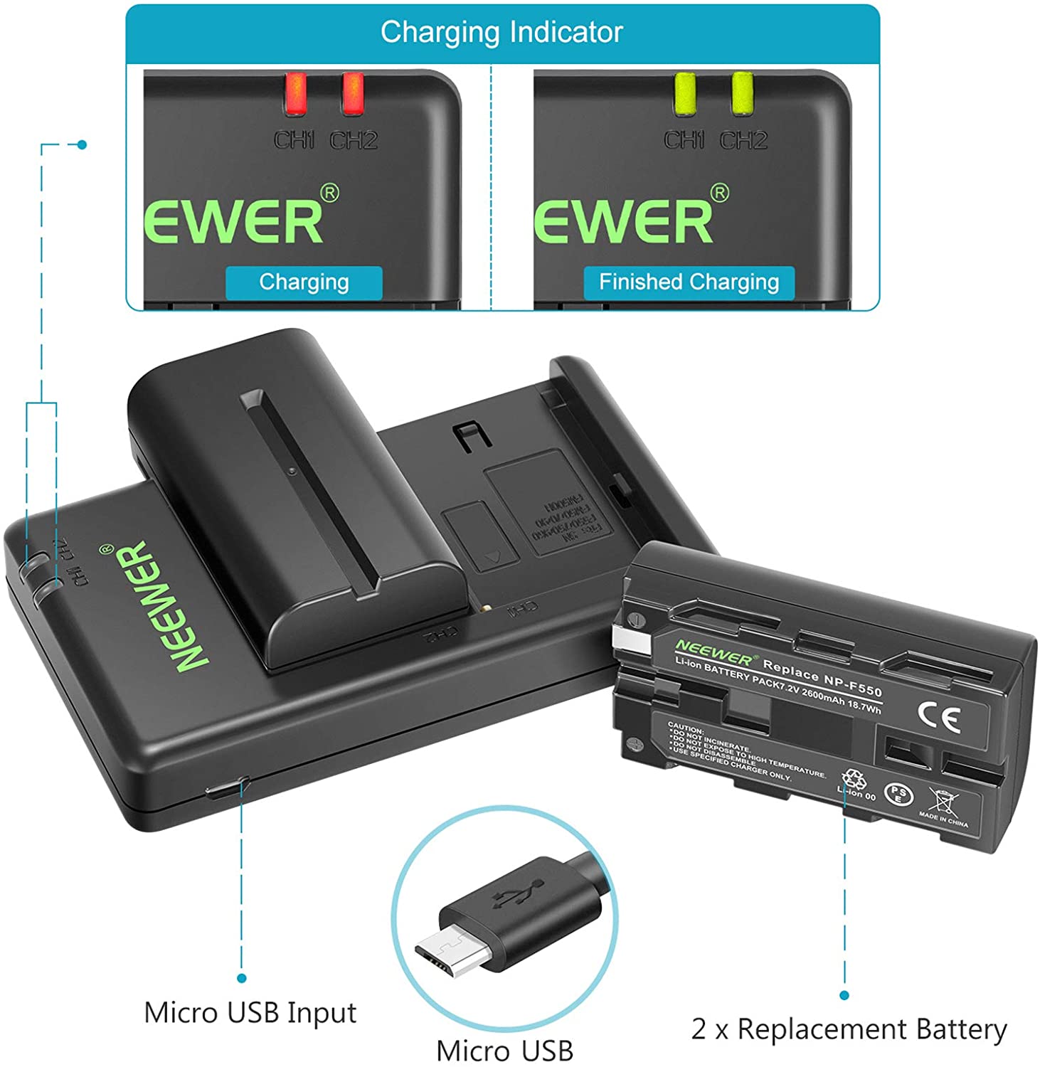 Kit de Cargador Neewer USB y 2 baterías NP-F550 Neewer