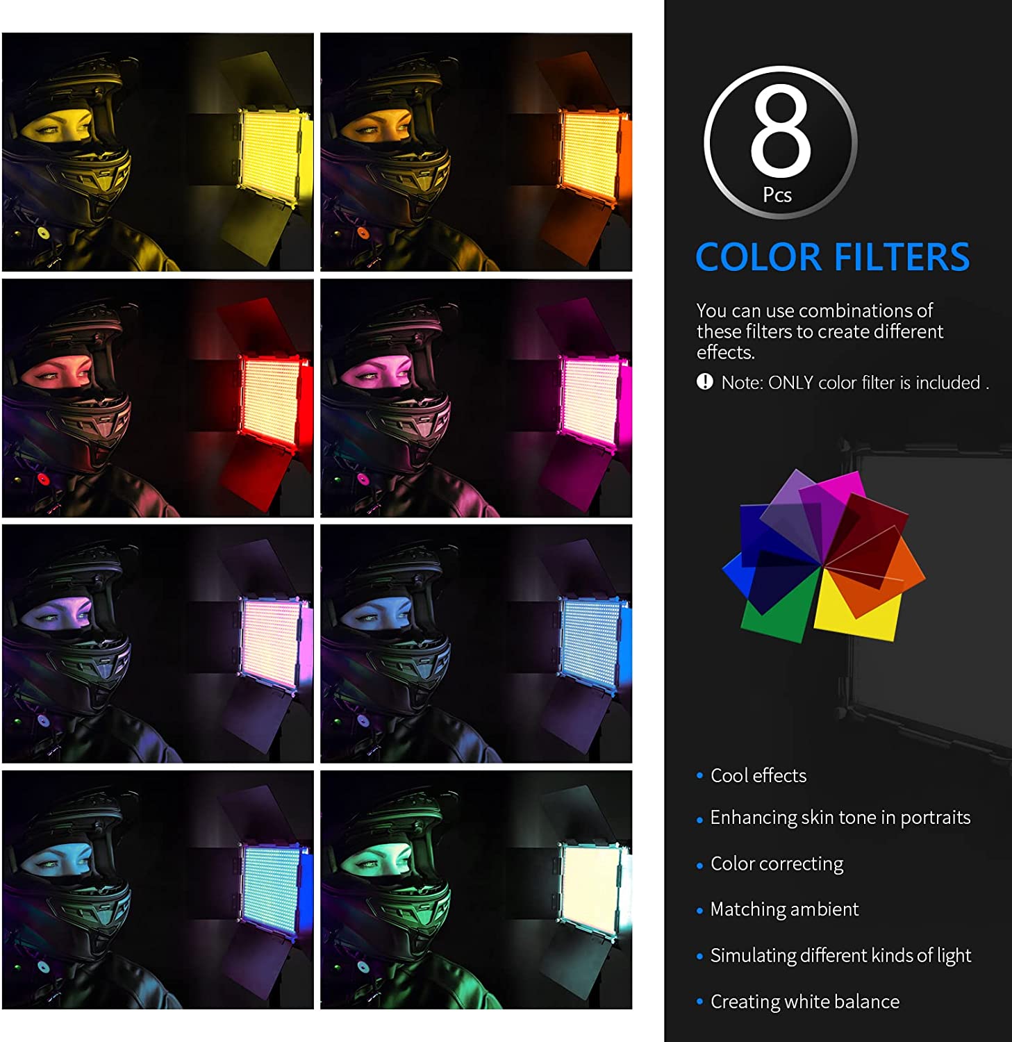 Kit de 8 Filtros de color Neewer para Lámpara Led 660