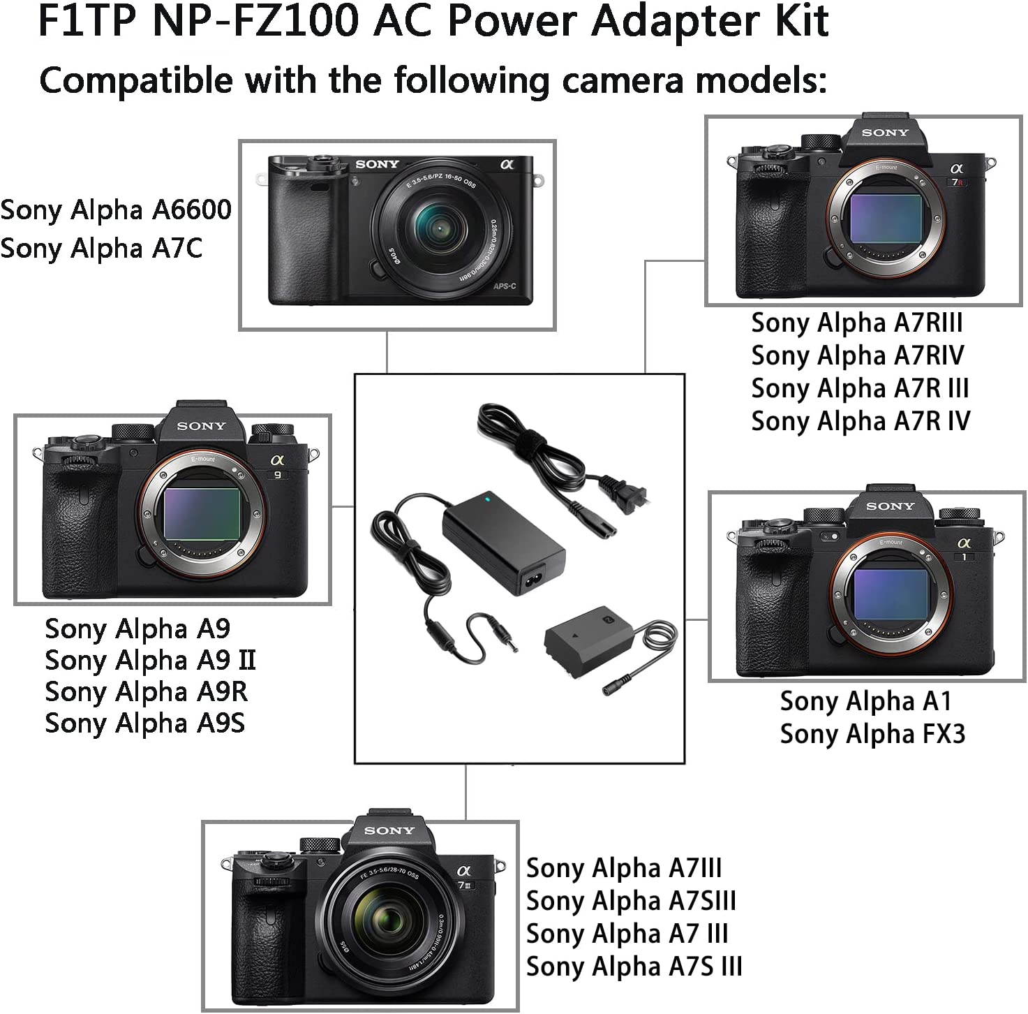 Adaptador A/C Y D/C Power 2000 AC-FZ100 para Sony A9,A7III, ARIII