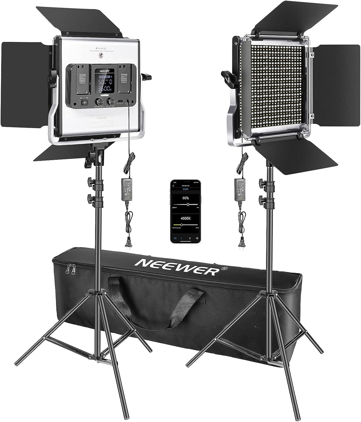 Kit de 2 Lámparas Neewer LED-NL660 LED Bicolor con Pedestales y estuche transportador