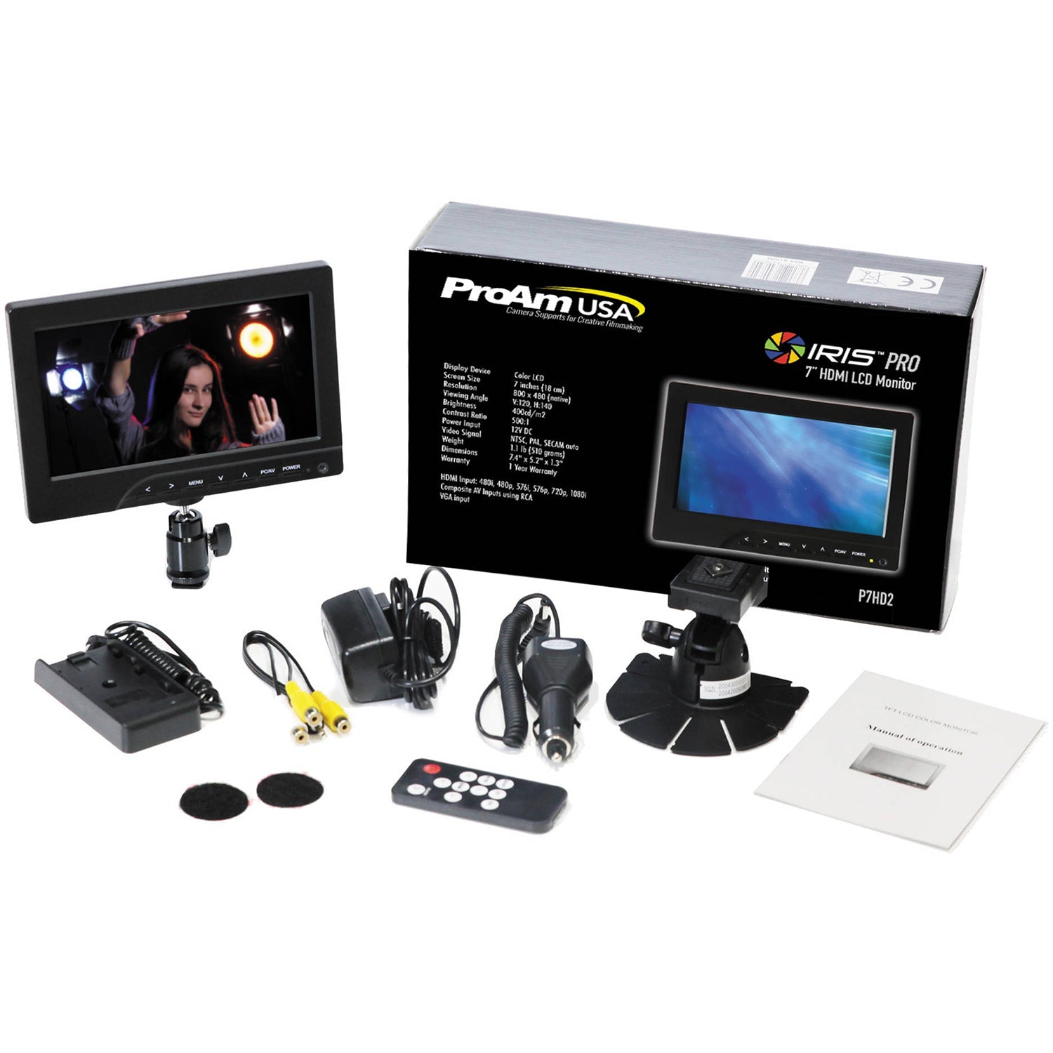 Monitor ProAm USA de 7" HD2 con Adaptador para Batería