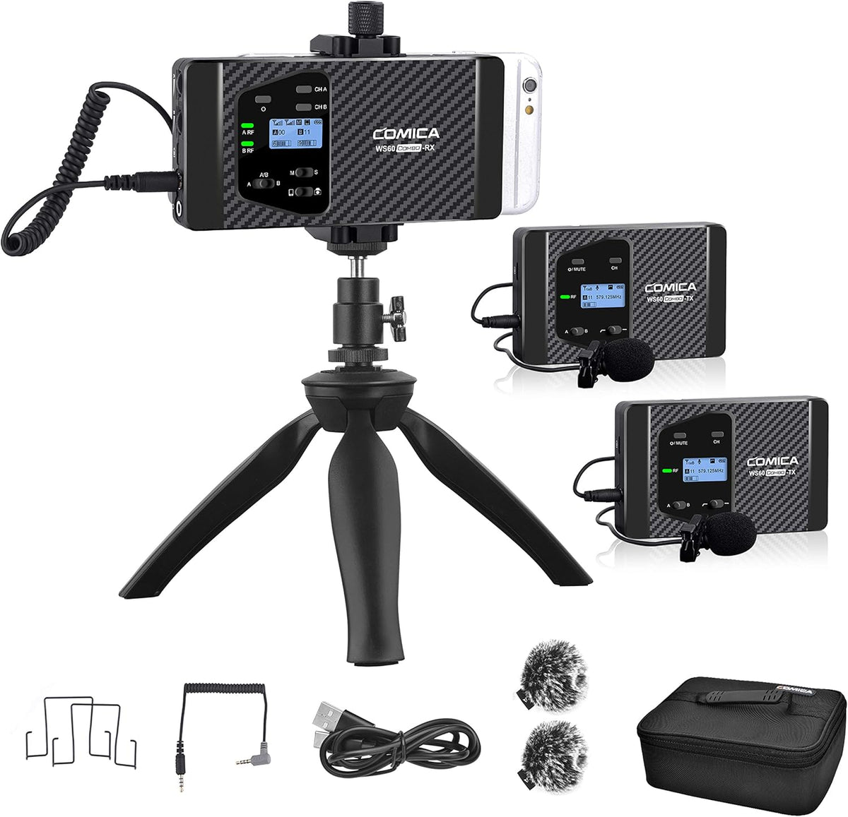 Kit Micrófono Dual Lavalier Comica CVM-WS60 Combo