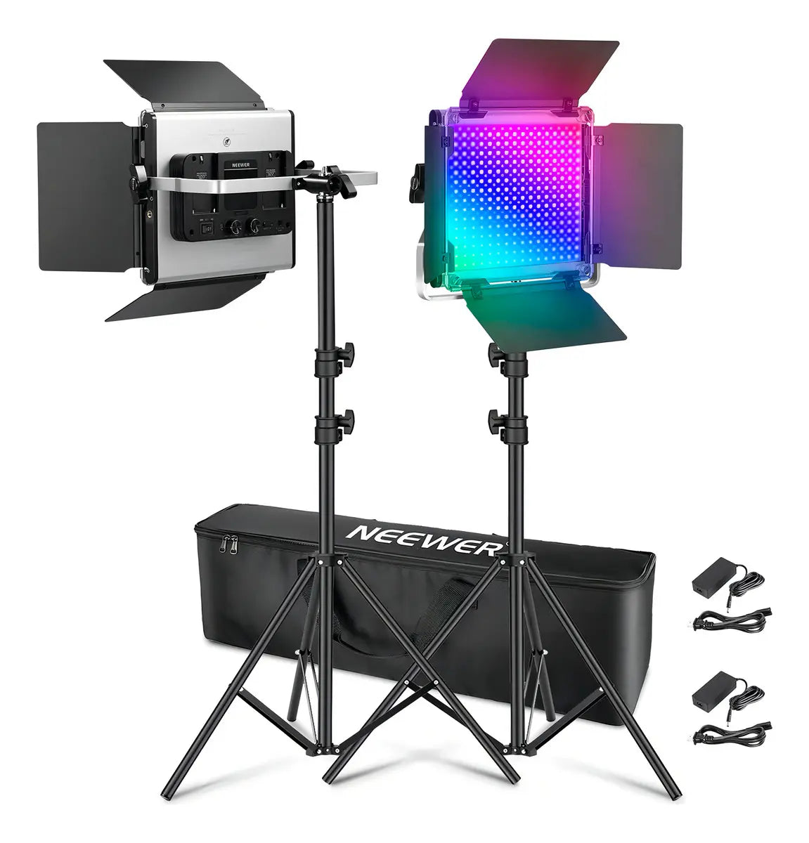 Kit de 2 lámpara Neewer LED- 660 RGB Pro II pedestales y Estuche Neewer