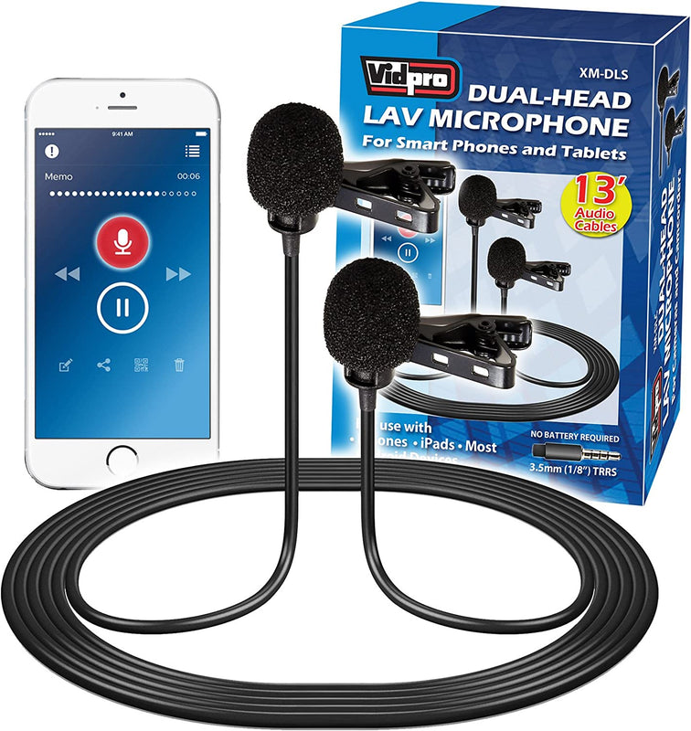 Micrófono Lavalier Dual VidPro XM-DLS para Smartphone