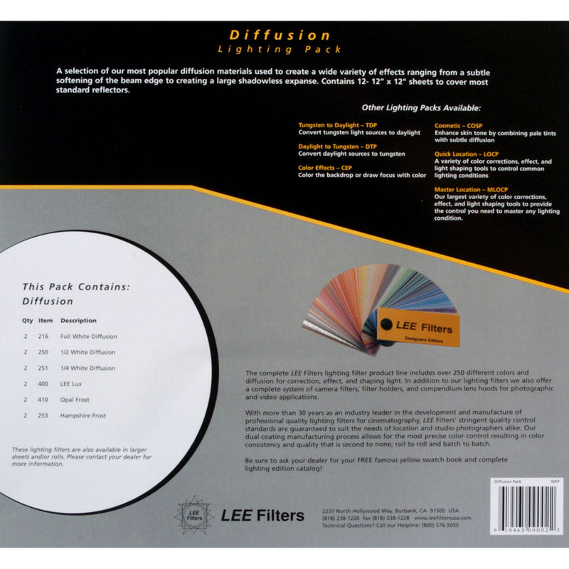 Kit de Filtros LEE Lighting Pack Diffusion 12 Hojas (10"x12")