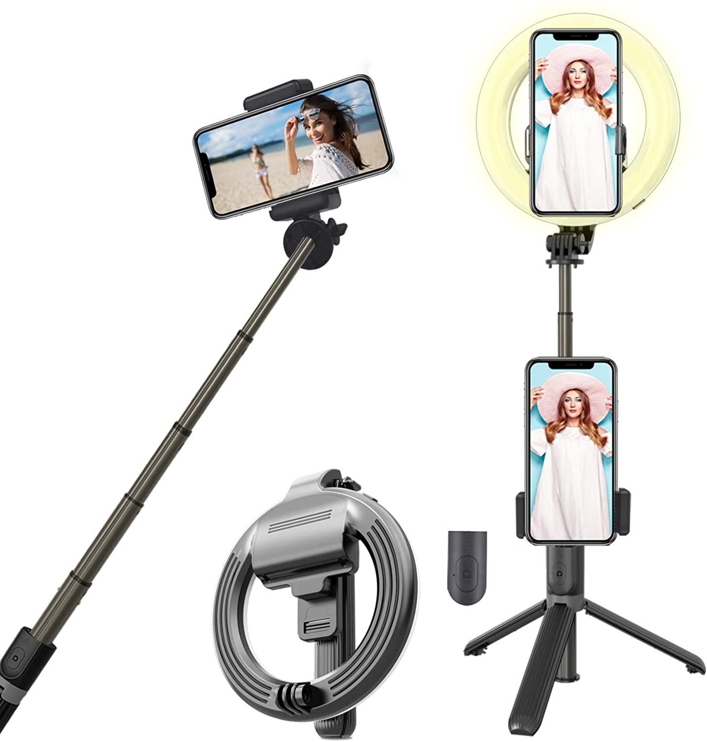 Lámpara Anillo Ouyawi 6" con Mini Tripié y Selfie Stick