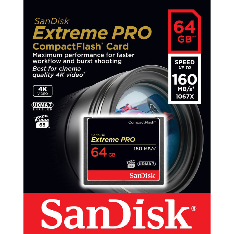 Tarjeta SanDisk Extreme PRO CompactFlash de 64GB UDMA 7 160MB/s 1067x